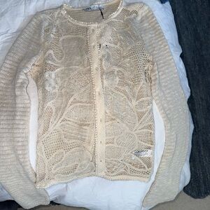 Zara Cream Cable-Knit Cardigan Sweater